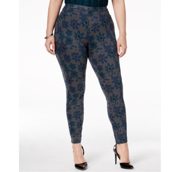 HUE Pants - Hue Leggings Mod Floral Stretch Denim Plus Size